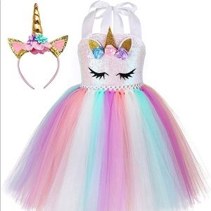 2-Piece Sequin Unicorn Dress/Costume Plus Headband For Toddler